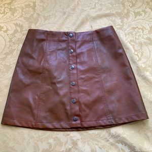 Brown Button-Up Faux Leather Skirt